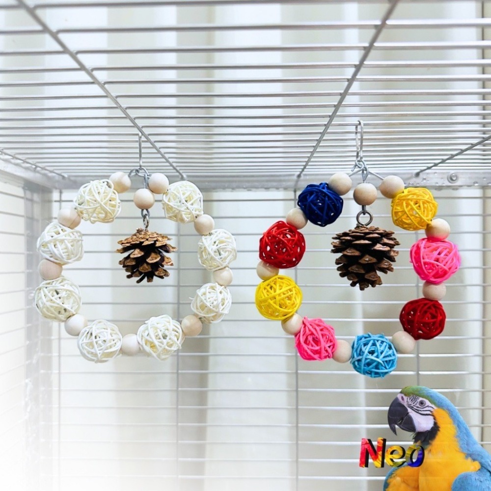 天然啃咬玩具 籐球松果圈圈 籐球 木珠 松果球 中小型鸚鵡玩具 原色款 彩色款 妮歐小賣部｜鸚鵡用品玩具首選 🚚24H-細節圖6