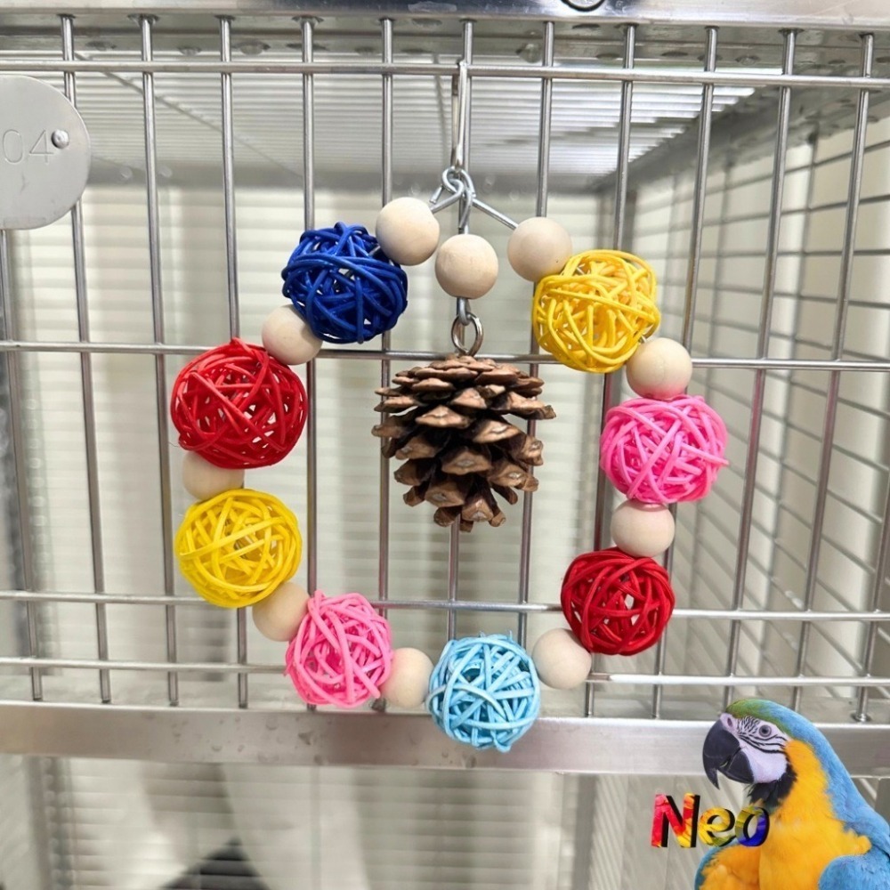 天然啃咬玩具 籐球松果圈圈 籐球 木珠 松果球 中小型鸚鵡玩具 原色款 彩色款 妮歐小賣部｜鸚鵡用品玩具首選 🚚24H-細節圖5