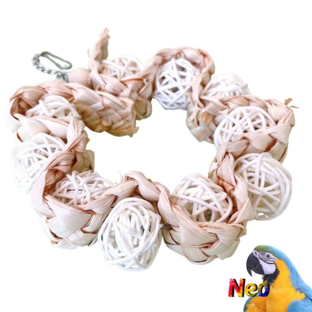 天然啃咬玩具 籐球玉米圈圈 玉米皮 籐球 原色款 彩色款 中小型鸚鵡 妮歐小賣部｜鸚鵡用品玩具首選 🚚24H快速出貨-細節圖5