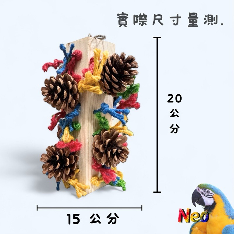 天然啃咬玩具 彩虹松塔煙火柱 天然松果8顆 實心方住 繽紛麻繩點綴 妮歐小賣部｜鸚鵡用品玩具首選 🚚24H快速出貨-細節圖2