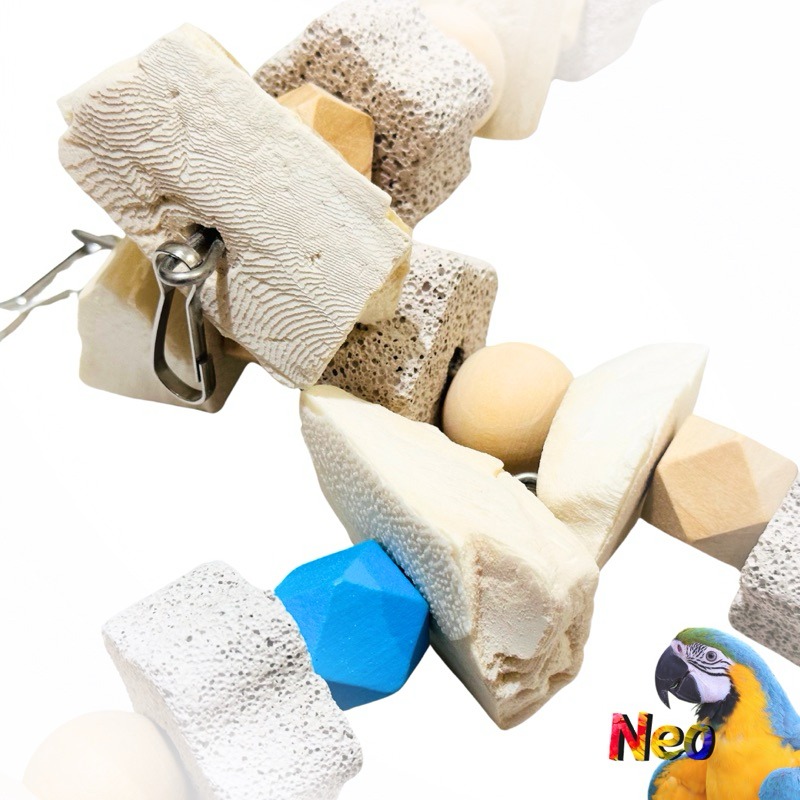 天然啃咬玩具 手作墨魚骨火山石綜合串 補鈣 磨牙 玩樂 嚴選台灣墨魚骨 妮歐小賣部｜鸚鵡用品玩具首選 🚚24H快速出貨-細節圖6