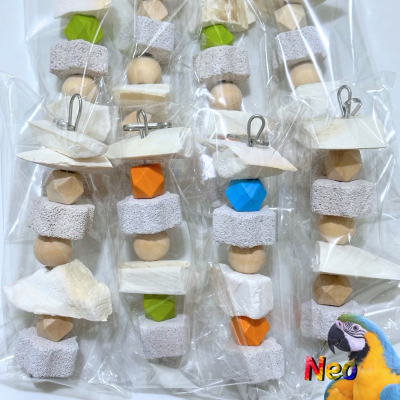 天然啃咬玩具 手作墨魚骨火山石綜合串 補鈣 磨牙 玩樂 嚴選台灣墨魚骨 妮歐小賣部｜鸚鵡用品玩具首選 🚚24H快速出貨-細節圖7
