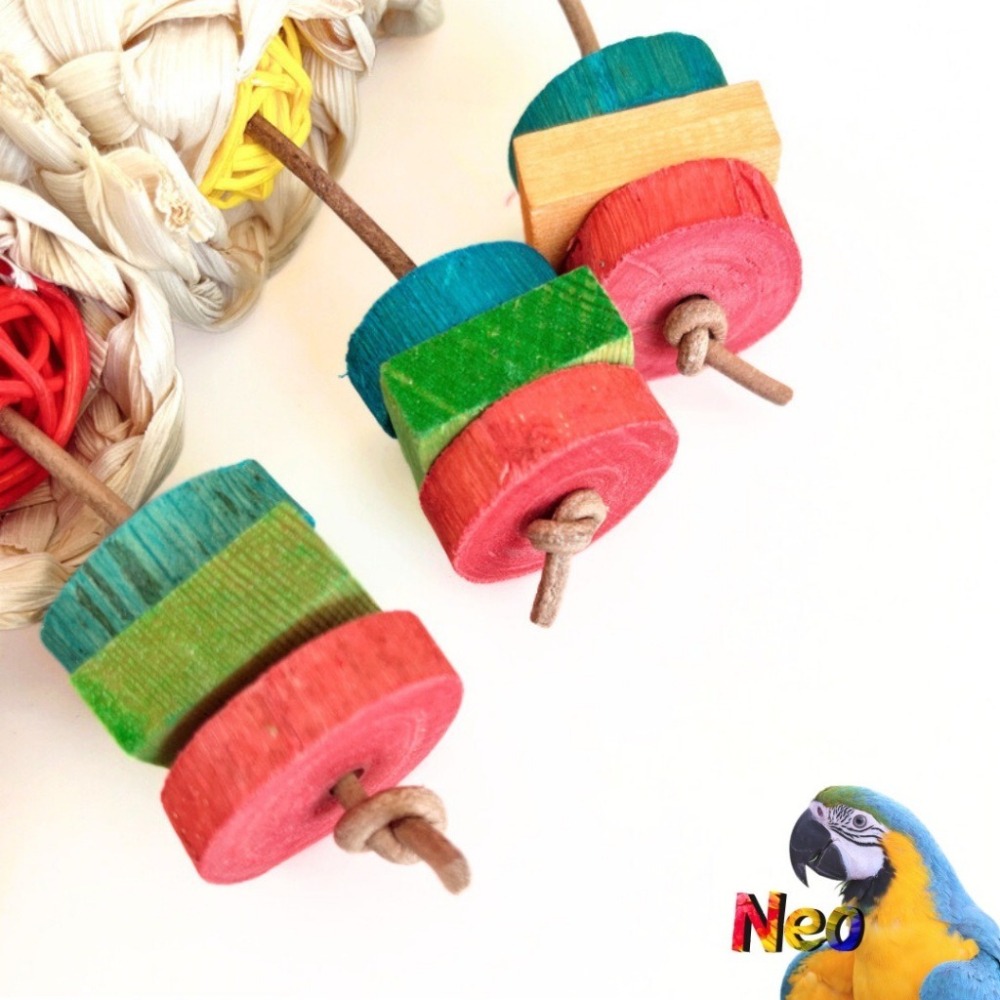 天然啃咬玩具 籐球小勇士 玉米皮 籐球 彩色木片 適合中小型鸚鵡 妮歐小賣部｜鸚鵡用品玩具首選 🚚24H快速出貨-細節圖4