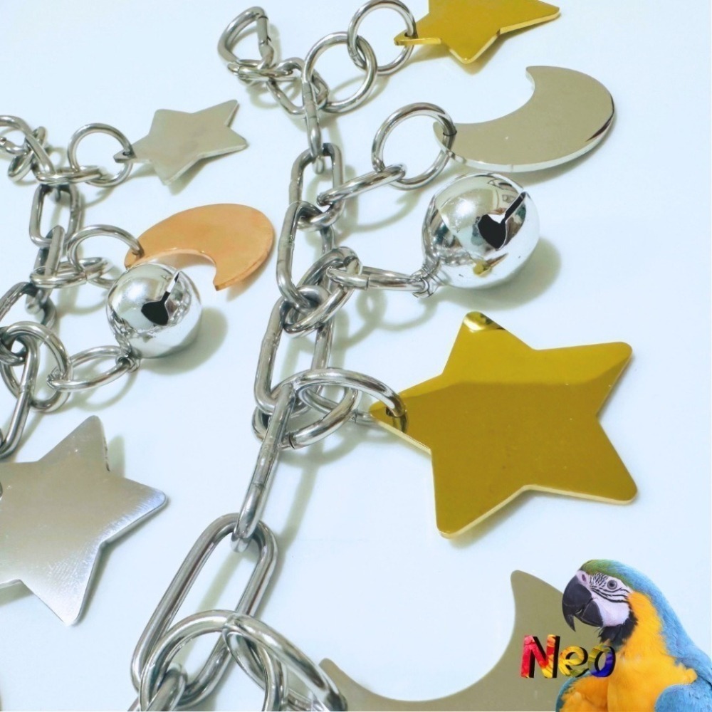 不鏽鋼鸚鵡玩具 ✨星月晚安掛串✨ 兩款星星月亮配色設計 啃咬攀爬 安全耐啃咬 可水洗 妮歐小賣部｜鸚鵡用品玩具首選 🚚-細節圖5