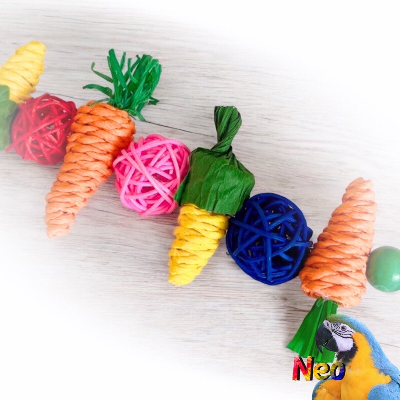 天然啃咬玩具 玉米蘿蔔啃咬串 🌽我的開心農場🥕 玉米 蘿蔔 藤球 妮歐小賣部｜鸚鵡用品玩具首選 🚚24H快速出貨-細節圖3