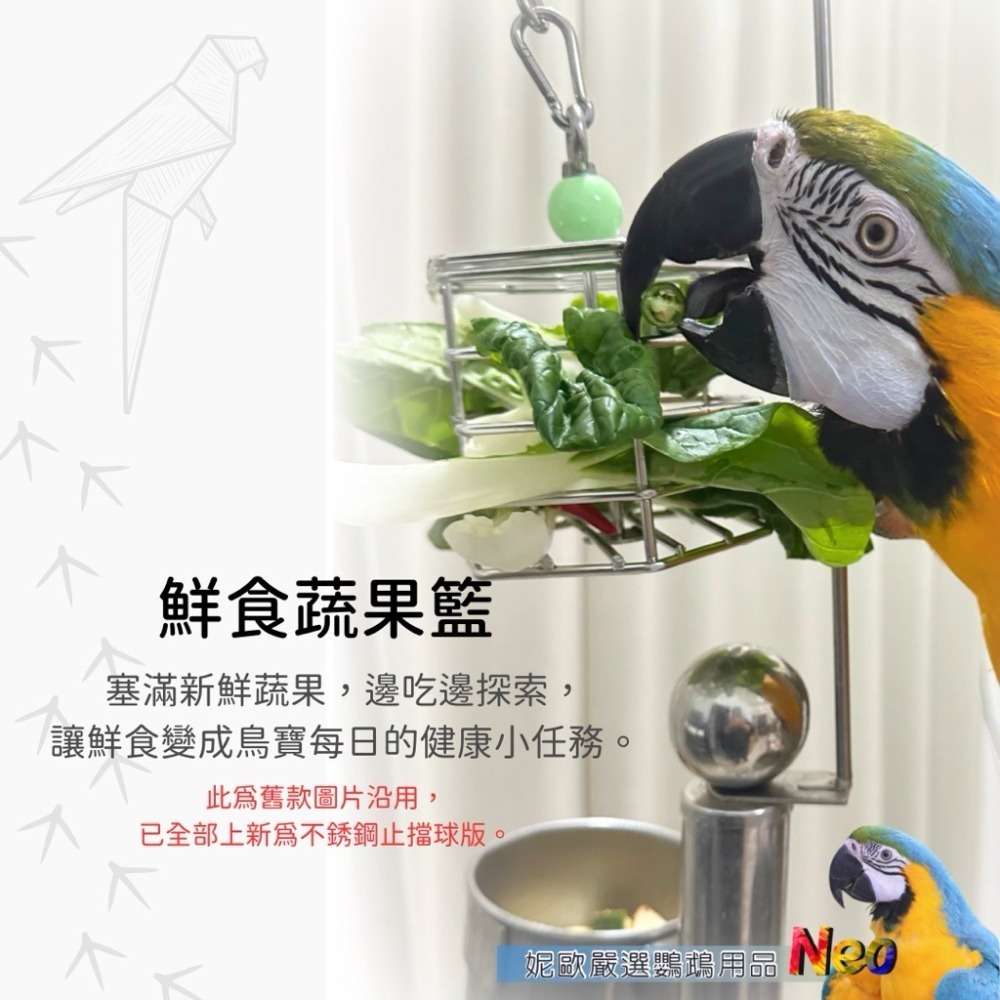 304不鏽鋼玩具 六角戲食籠 多用途吊掛籠 覓食籠 鮮食蔬果 玩具積木 拉菲草 藤球 妮歐小賣部｜鸚鵡用品玩具首選 🚚-細節圖8