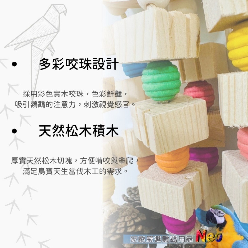 天然啃咬玩具 松果彩虹糖 六角大木片搭配彩色木珠點綴 啃咬 放電 大玩具 妮歐小賣部｜鸚鵡用品玩具首選 🚚24H快速出-細節圖3