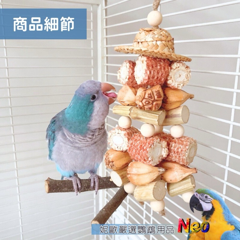天然啃咬玩具 夏日草帽 天然木頭 果實 玉米芯啃咬串 炎炎夏日 鳥寶是不是需要一頂草帽呢? 妮歐小賣部｜鸚鵡用品玩具首選-細節圖4