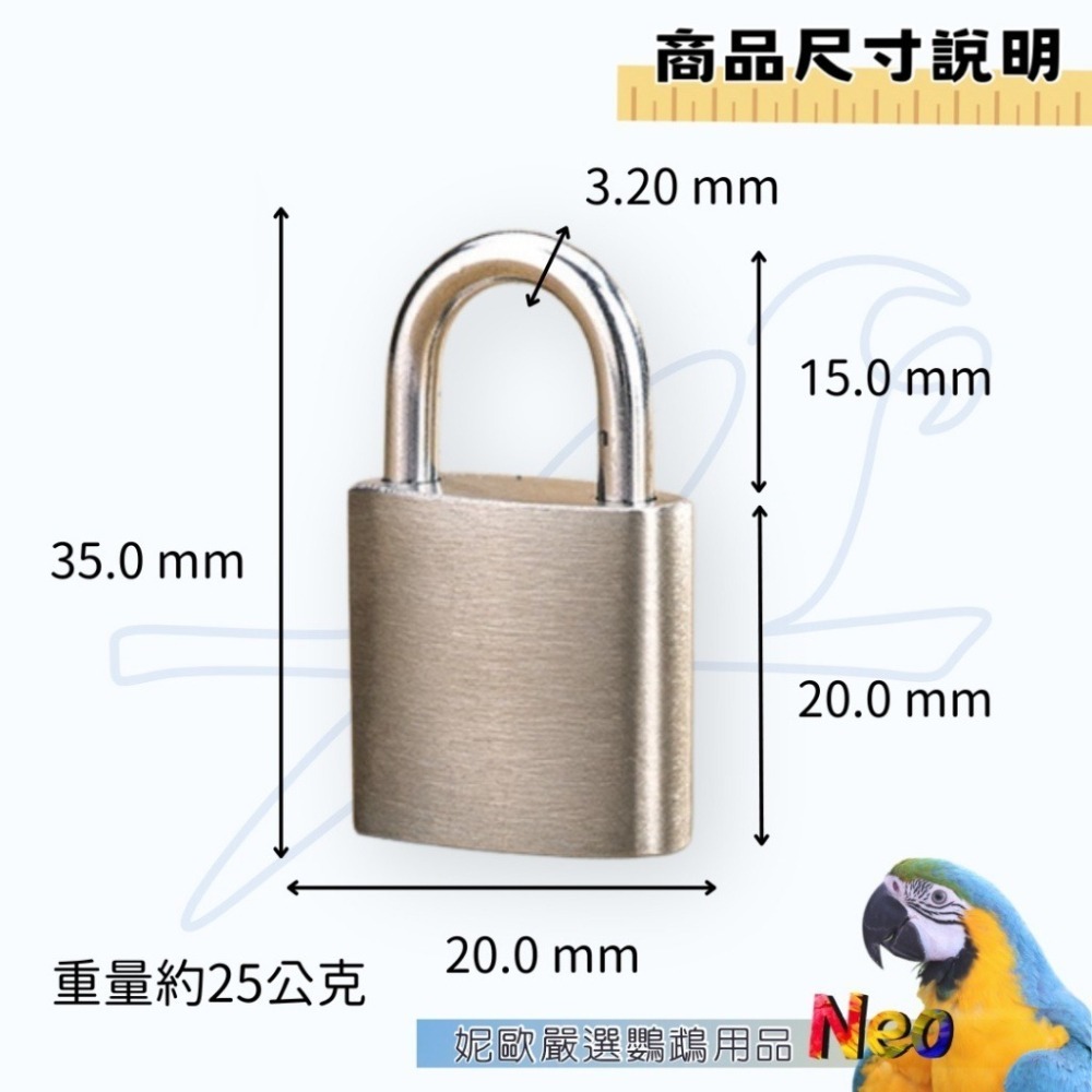 SUS304 不鏽鋼鎖頭 20mm 最小規格 不易生鏽 輕量 耐用 中大型鸚鵡站台適用 妮歐小賣部｜鸚鵡用品玩具首選-細節圖2