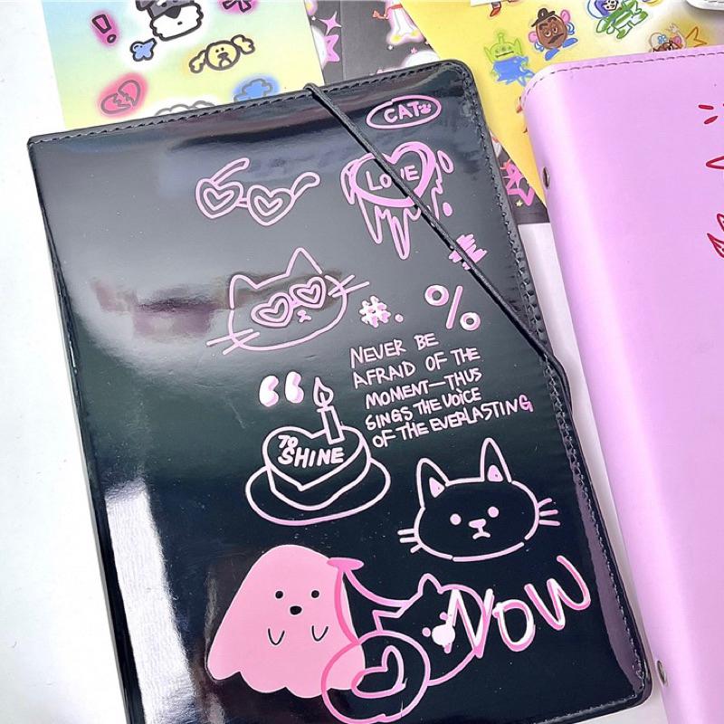 （🆕）原創乳牛貓咪黑色高級ins風 A5四宮格卡冊 偶像明星愛豆拍立得專輯小卡 收納6孔活頁相冊 追星必備-細節圖4