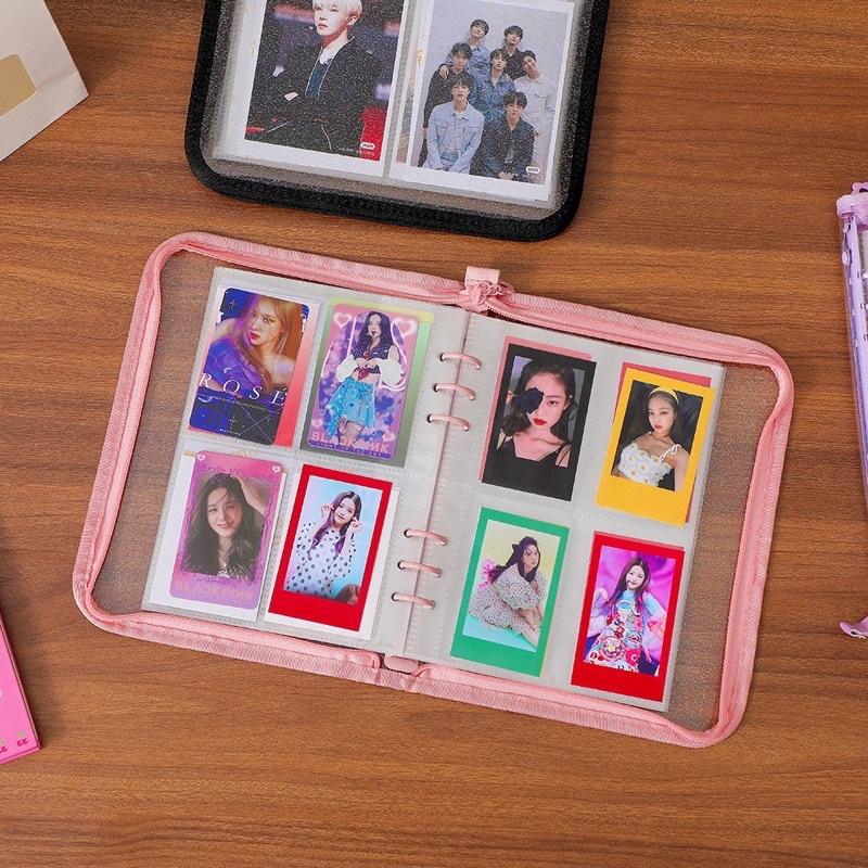 （現貨秒出）ins風韓版 四格卡冊 A5活頁拍立得三寸閃粉拉鍊卡冊 4格內頁 補充包 追星必備-細節圖7