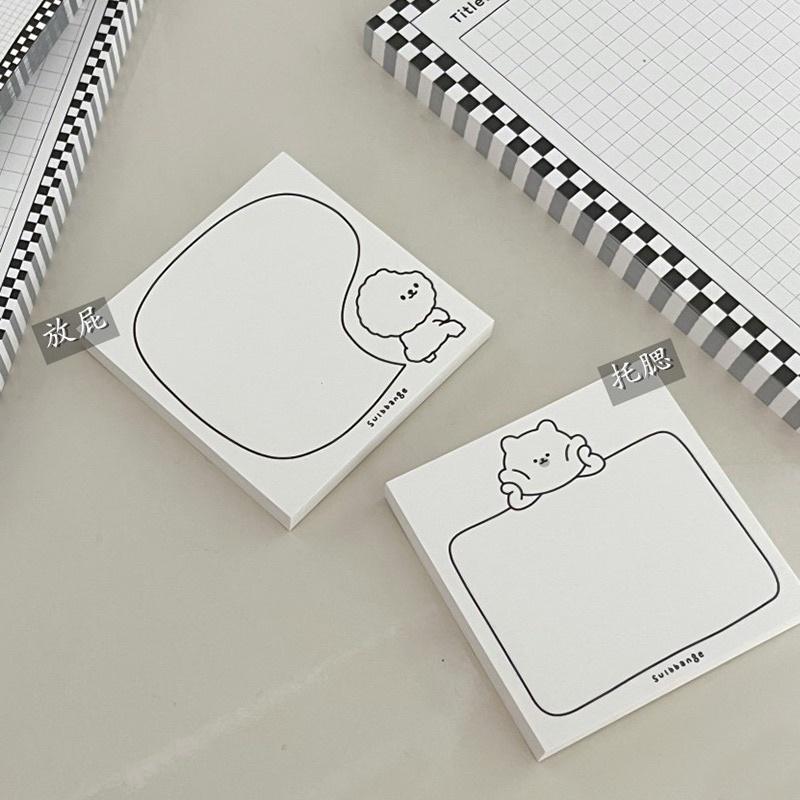 （現貨秒出）韓國Ins風 同款簡單 便條紙 黑白卡通小熊方框無黏性 清單便簽本 便條紙-細節圖2