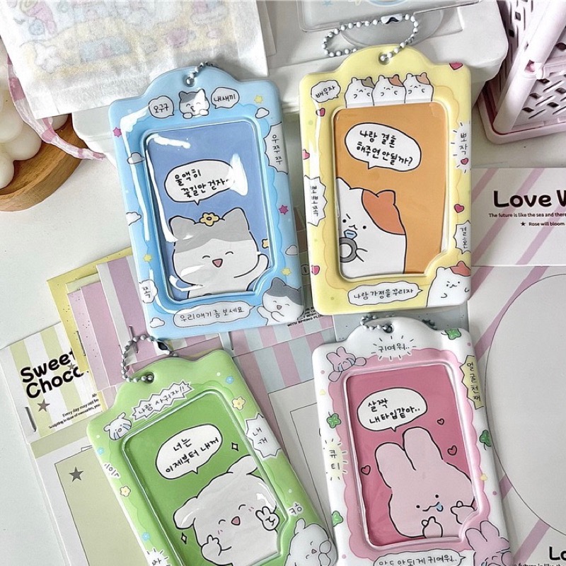 （🆕）韓國INS風 送隨機自印小卡 可愛動物塗鴉 3寸卡套 PVC掛件 偶像明星愛豆專輯小卡悠遊卡卡套 收納 追星必備-細節圖3