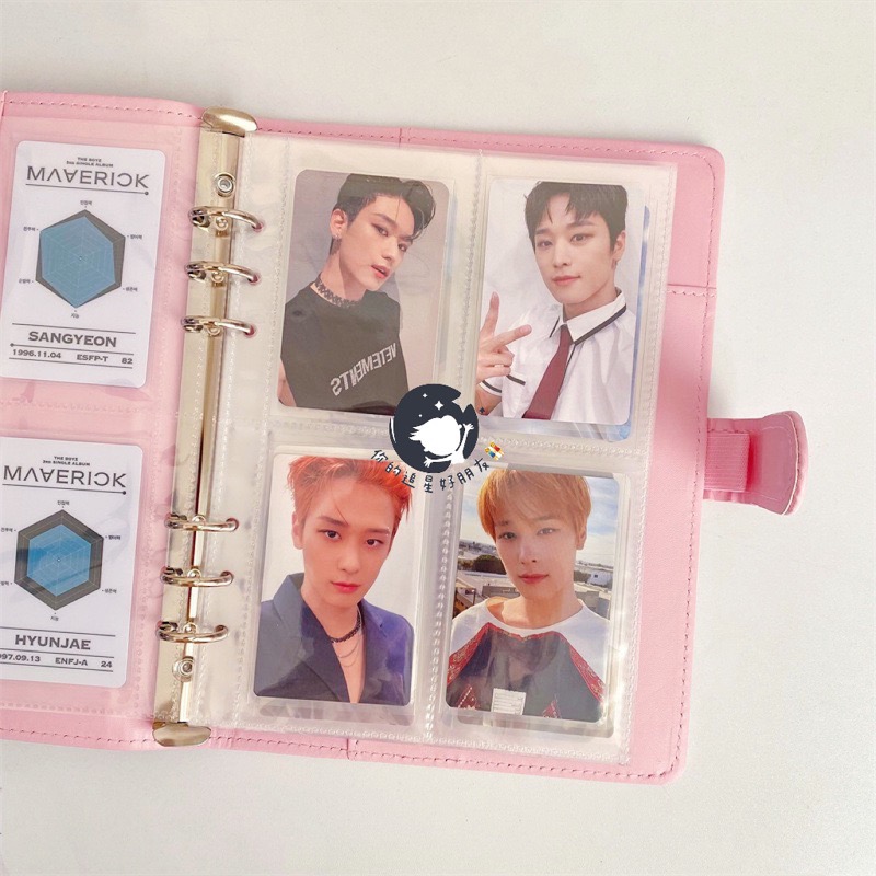 （🆕）ins風 A5六孔 粉白馬卡龍拼色 PU磁扣活頁卡冊 四宮格 偶像明星愛豆專輯3寸小卡 拍立得照片收納 追星必備-細節圖4