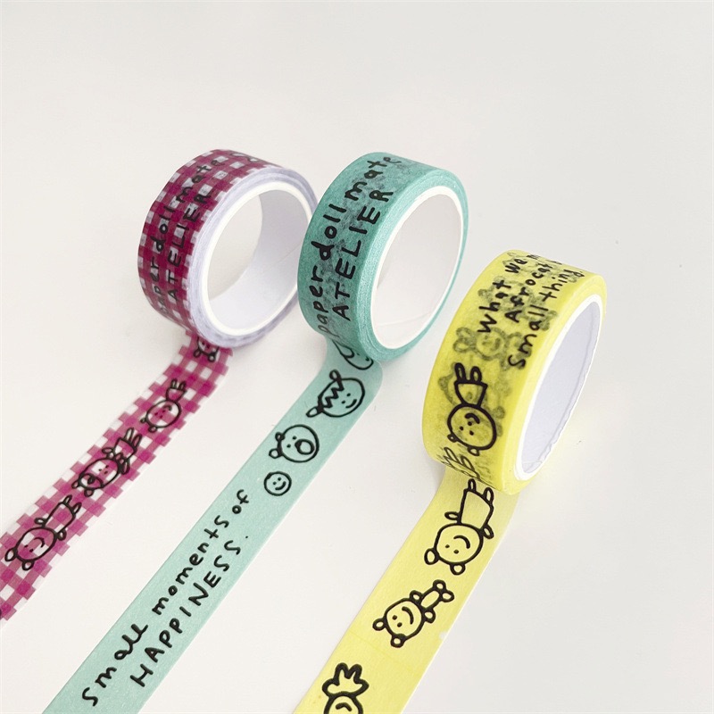 （🆕）韓國ins風 和紙膠帶 可愛動物小熊 簡約卡通 小人英文手帳裝飾素材 貼紙膠帶 出卡必備-細節圖2