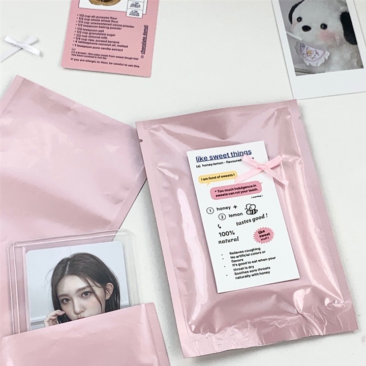 （🆕）ins風 粉色熱封袋 偶像明星愛豆專輯小卡 出卡禮物袋 貴婦包裝卡套 密封袋 高顏值珠光 包裝袋 追星必備-細節圖3