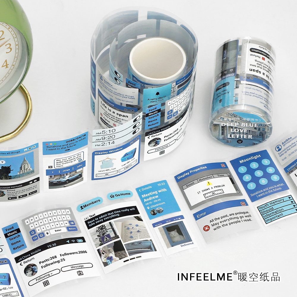 (🆕）Infeel.Me原創 信息時代系列 不乾膠模切 出卡拼貼 膠帶復古ins風 雜誌手帳必備 DIY素材貼紙-細節圖2