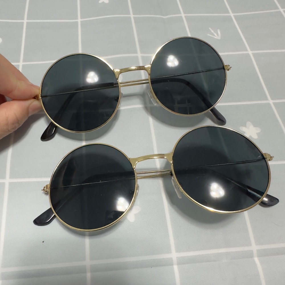 💖金邊圓框墨鏡一對💖太陽眼鏡 復古眼鏡 圓框眼鏡 造型眼鏡 韓版文青復古墨鏡-細節圖2