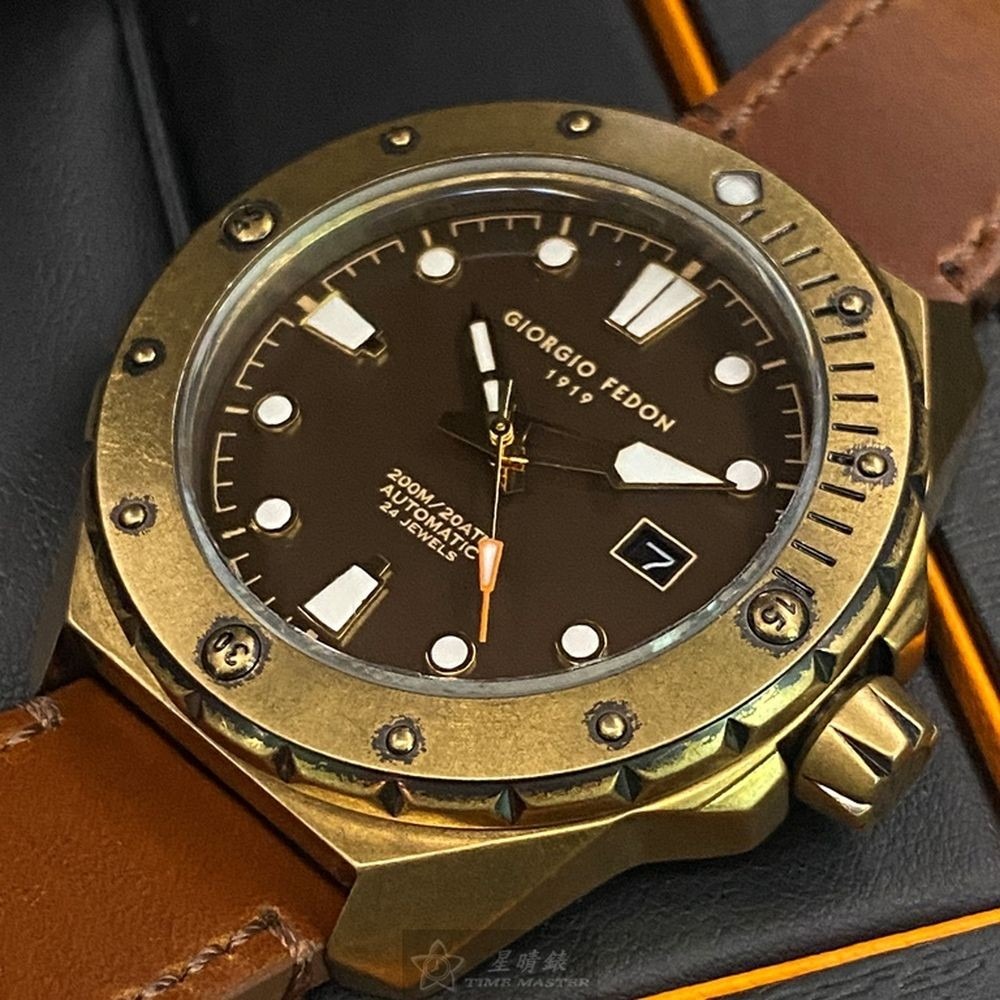 Giorgio Fedon 1919喬治飛登男錶,編號GF00005,48mm古銅色錶殼,咖啡色錶帶款-細節圖8