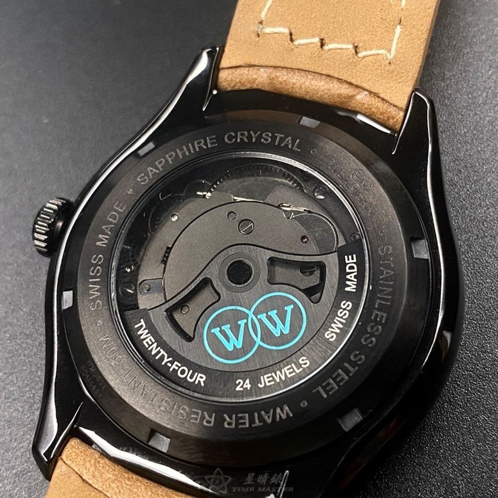 WAKMANN威克曼男女通用錶,編號WA00001,42mm黑錶殼,咖啡色錶帶款-細節圖3