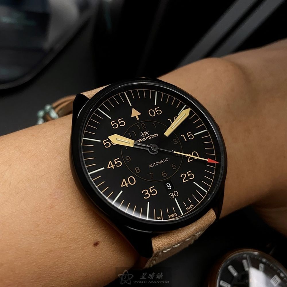 WAKMANN威克曼男女通用錶,編號WA00001,42mm黑錶殼,咖啡色錶帶款-細節圖9