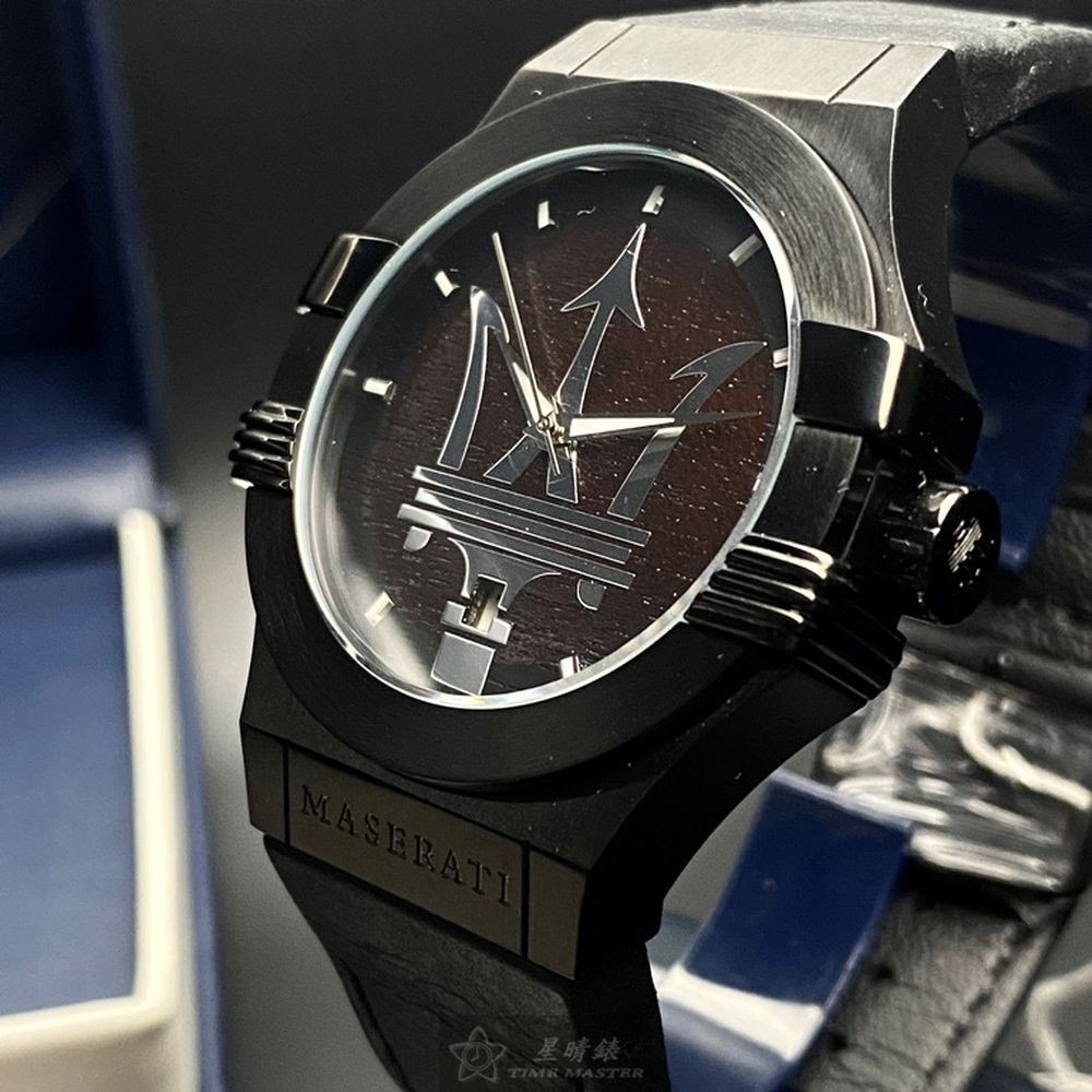 MASERATI:手錶,型號:R8851108026,男女通用錶42mm黑錶殼深咖啡錶面真皮皮革錶帶款-細節圖2