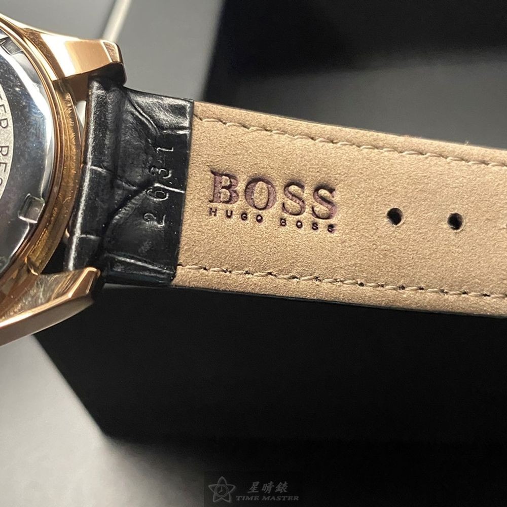 BOSS:手錶,型號:HB1513179,男錶44mm玫瑰金錶殼黑色錶面真皮皮革錶帶款-細節圖6