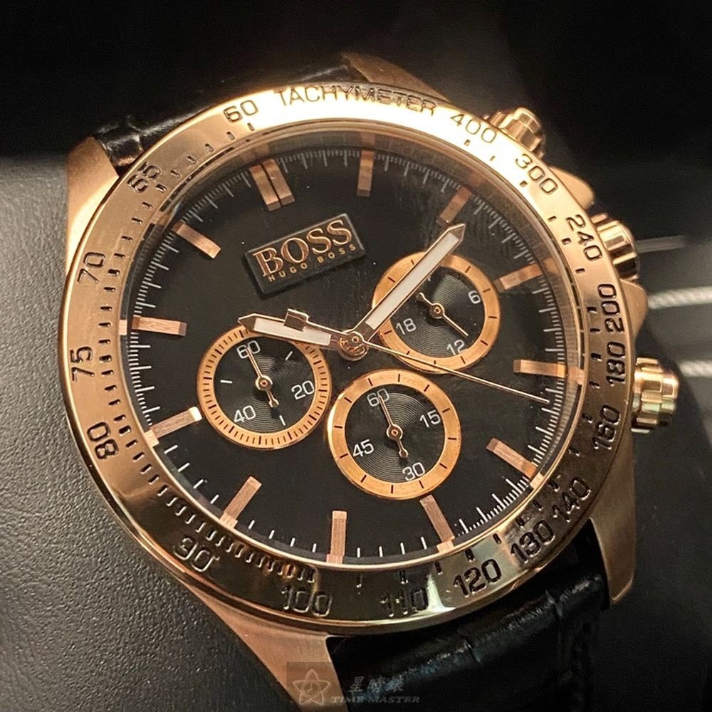 BOSS:手錶,型號:HB1513179,男錶44mm玫瑰金錶殼黑色錶面真皮皮革錶帶款-細節圖8
