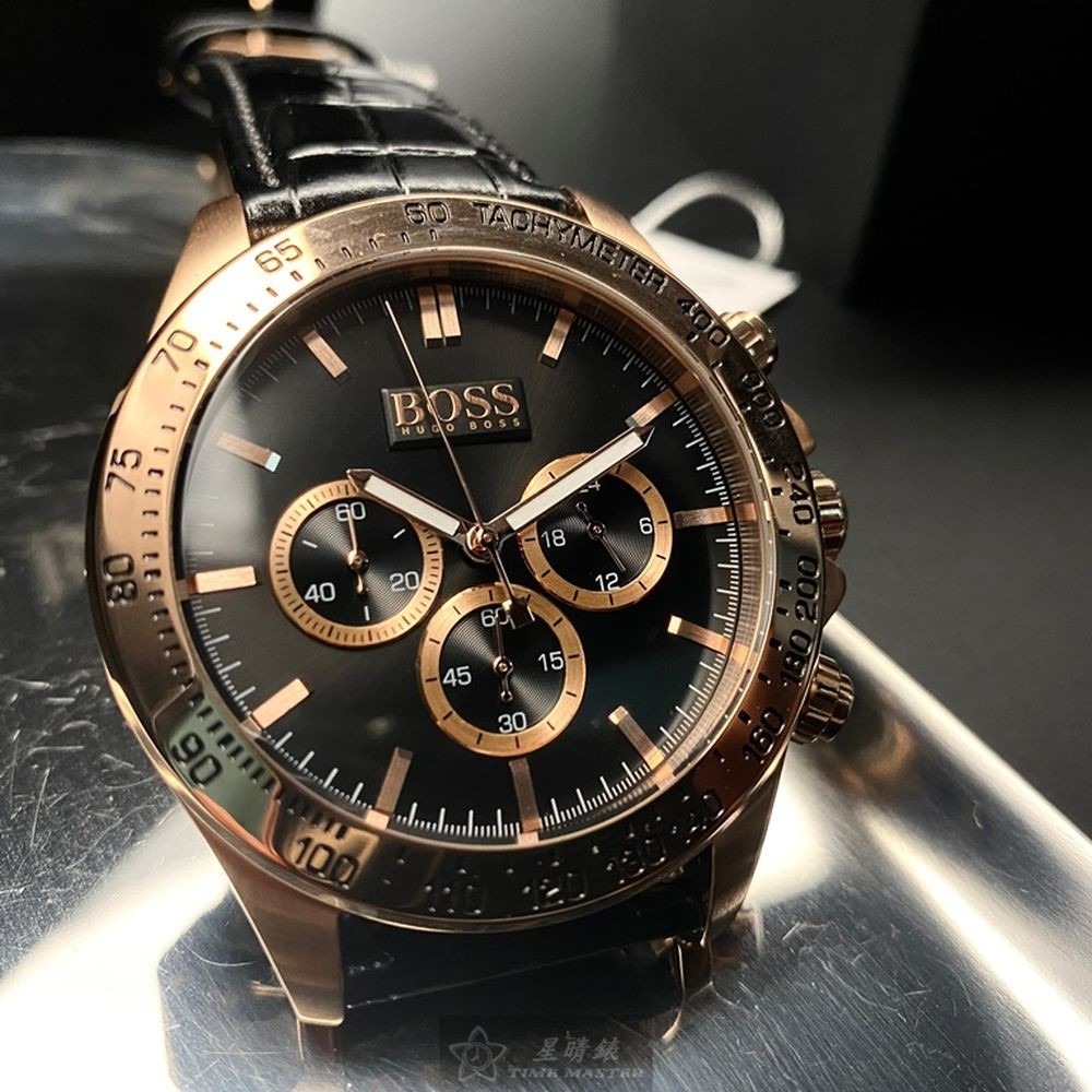 BOSS:手錶,型號:HB1513179,男錶44mm玫瑰金錶殼黑色錶面真皮皮革錶帶款-細節圖11