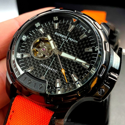 GiorgioFedon1919:手錶,型號:GF00012,男錶46mm黑錶殼黑色錶面矽膠錶帶款