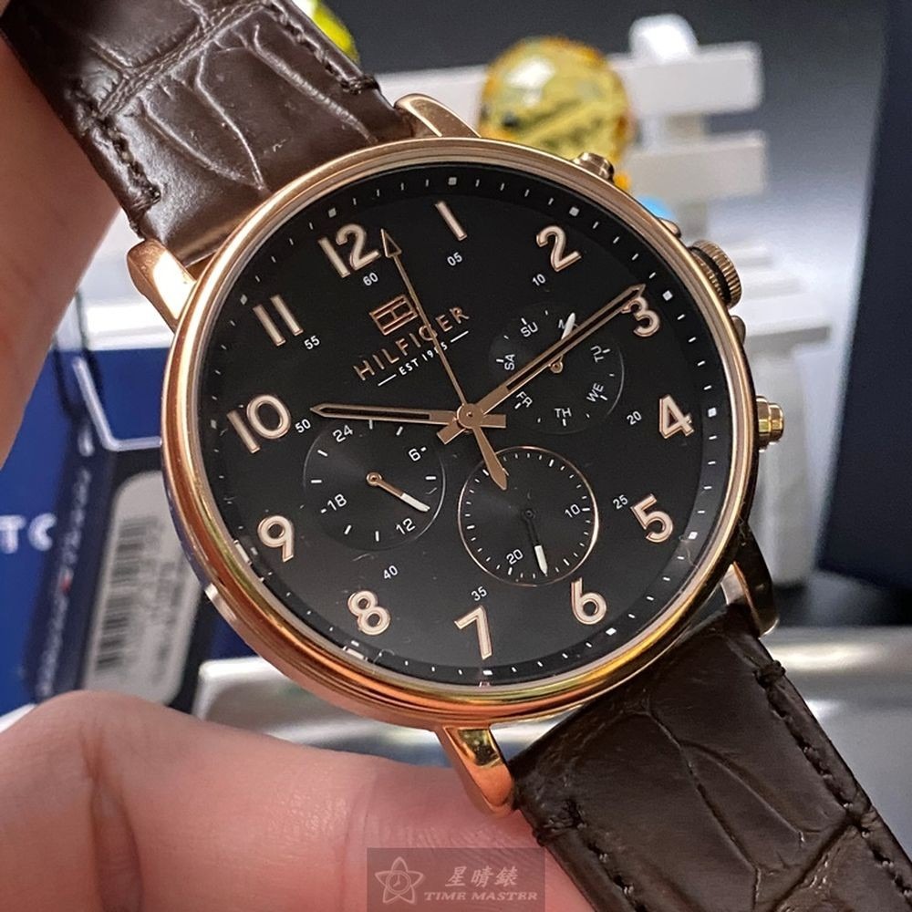 TommyHilfiger:手錶,型號:TH00003,男女通用錶44mm玫瑰金錶殼黑色錶面真皮皮革錶帶款-細節圖8