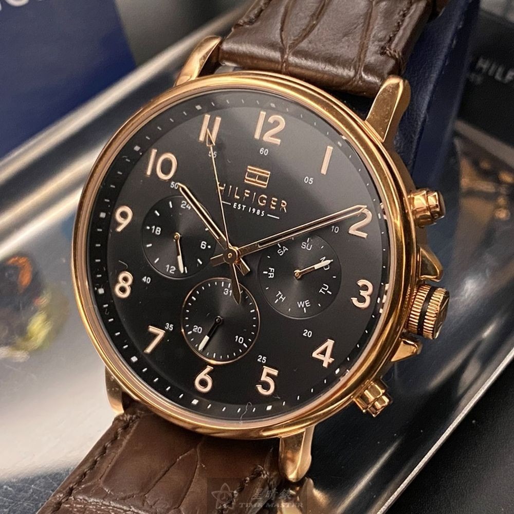 TommyHilfiger:手錶,型號:TH00003,男女通用錶44mm玫瑰金錶殼黑色錶面真皮皮革錶帶款-細節圖9