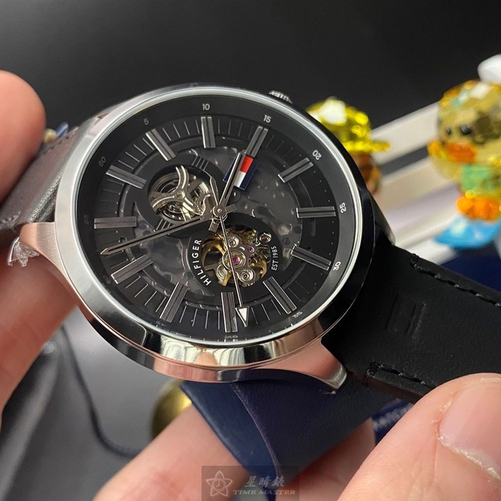 TommyHilfiger:手錶,型號:TH00004,男女通用錶44mm銀錶殼黑色錶面真皮皮革錶帶款-細節圖3