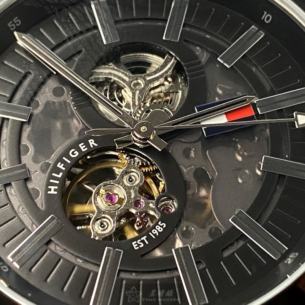 TommyHilfiger:手錶,型號:TH00004,男女通用錶44mm銀錶殼黑色錶面真皮皮革錶帶款-細節圖7
