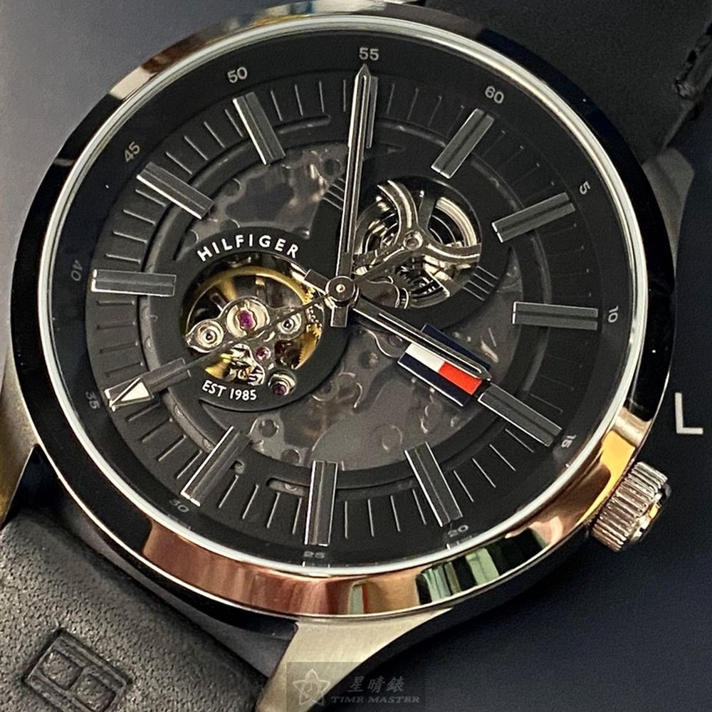 TommyHilfiger:手錶,型號:TH00004,男女通用錶44mm銀錶殼黑色錶面真皮皮革錶帶款-細節圖8