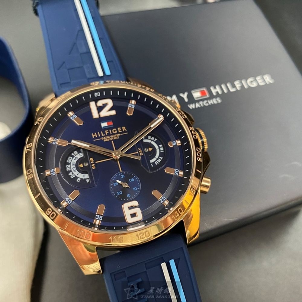 TommyHilfiger:手錶,型號:TH00007,男錶48mm玫瑰金錶殼寶藍色錶面矽膠錶帶款-細節圖8