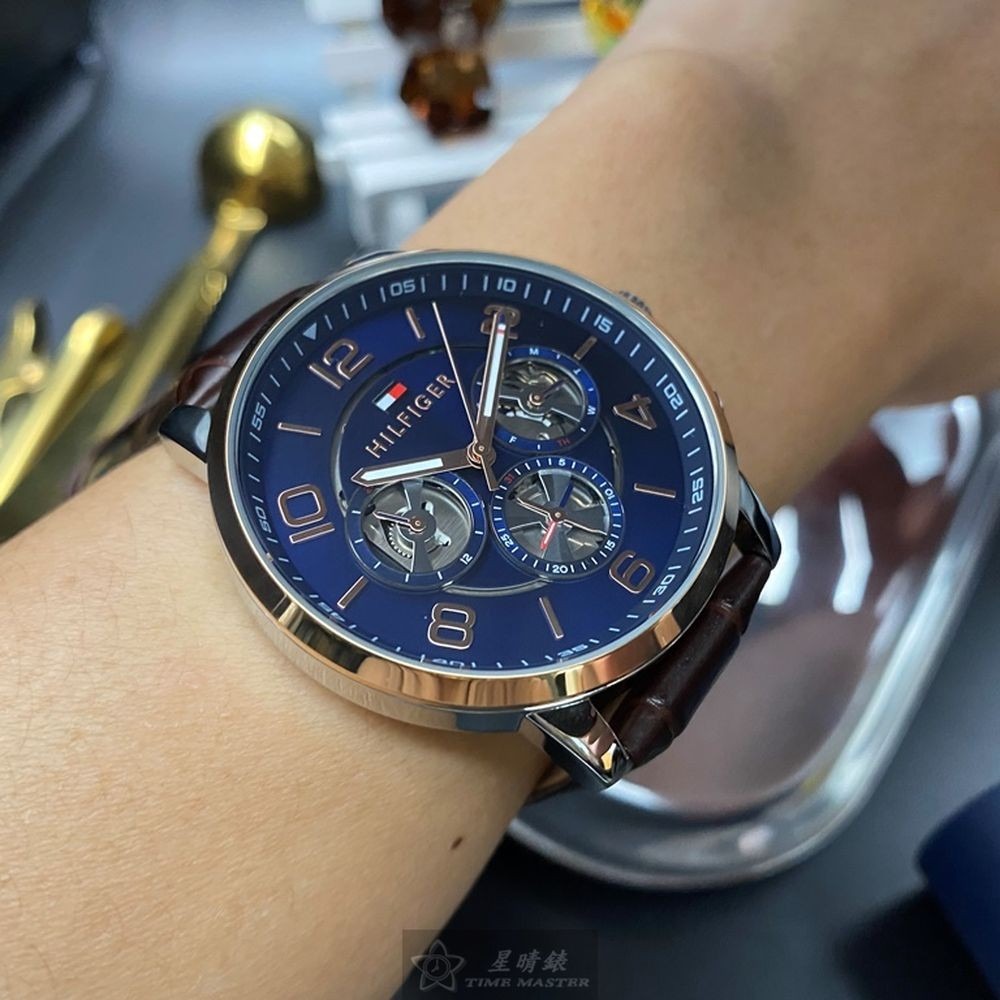 TommyHilfiger:手錶,型號:TH00010,男女通用錶44mm玫瑰金銀錶殼寶藍色錶面真皮皮革錶帶款-細節圖2