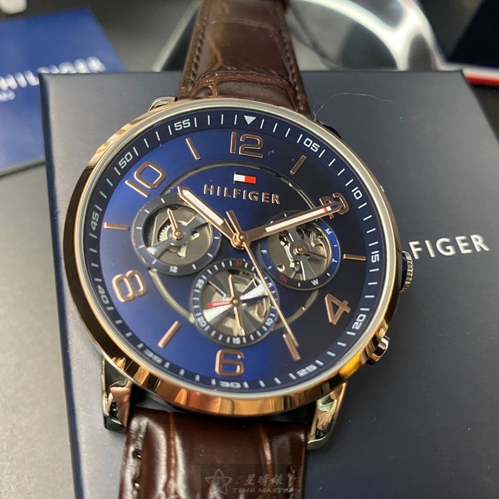 TommyHilfiger:手錶,型號:TH00010,男女通用錶44mm玫瑰金銀錶殼寶藍色錶面真皮皮革錶帶款-細節圖3