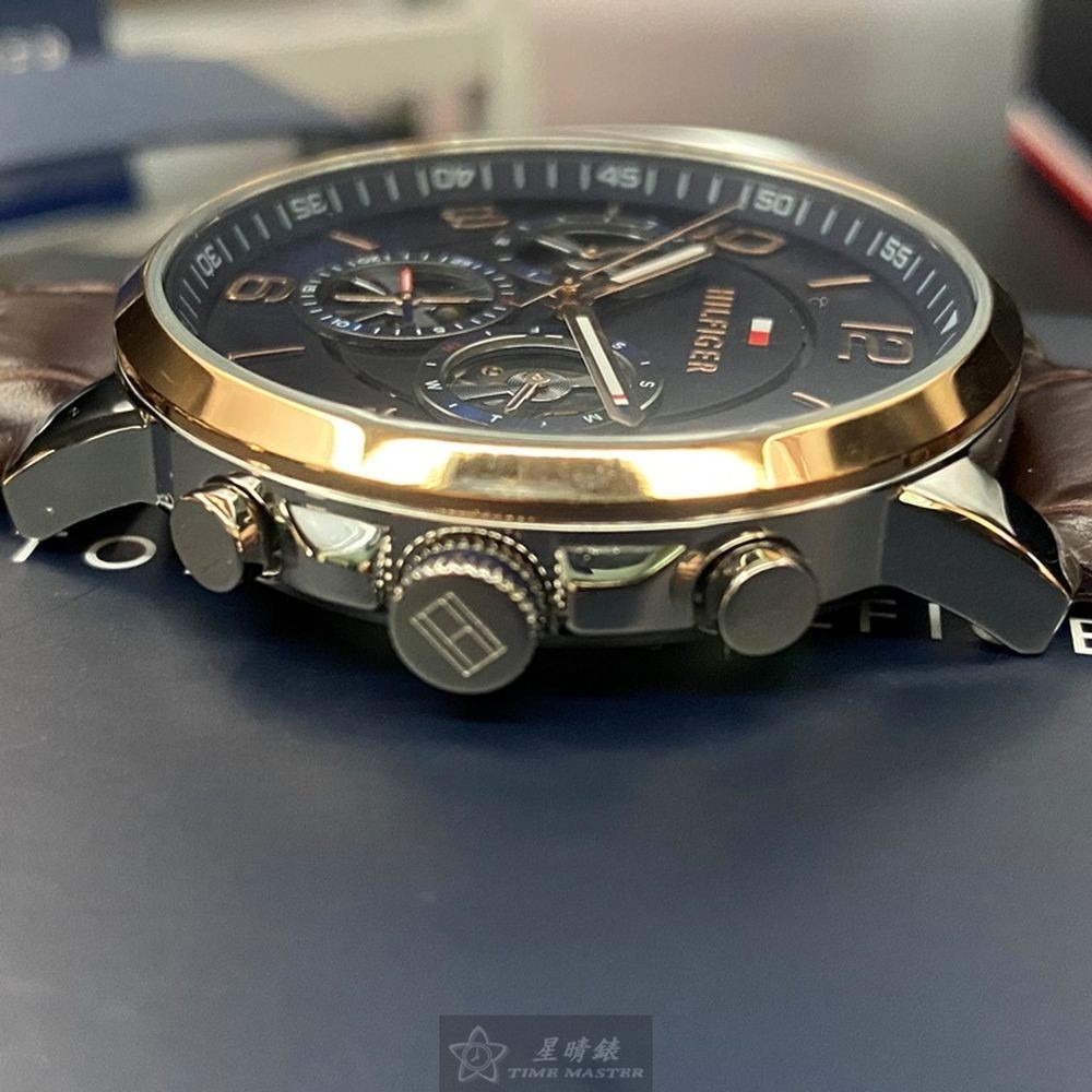 TommyHilfiger:手錶,型號:TH00010,男女通用錶44mm玫瑰金銀錶殼寶藍色錶面真皮皮革錶帶款-細節圖5