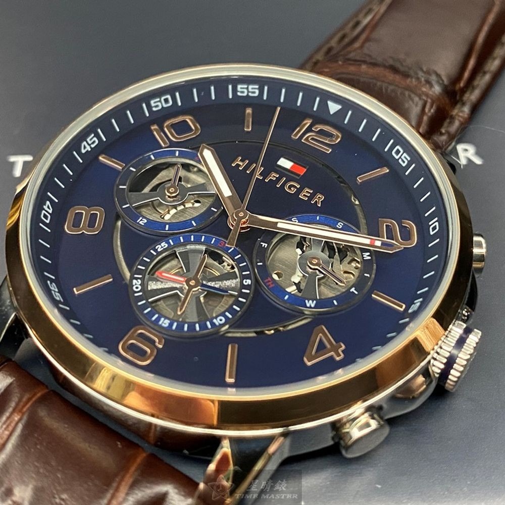 TommyHilfiger:手錶,型號:TH00010,男女通用錶44mm玫瑰金銀錶殼寶藍色錶面真皮皮革錶帶款-細節圖6
