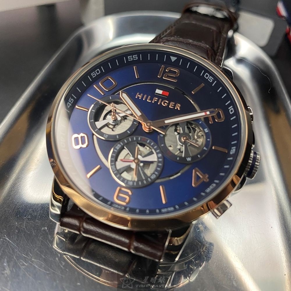 TommyHilfiger:手錶,型號:TH00010,男女通用錶44mm玫瑰金銀錶殼寶藍色錶面真皮皮革錶帶款-細節圖7