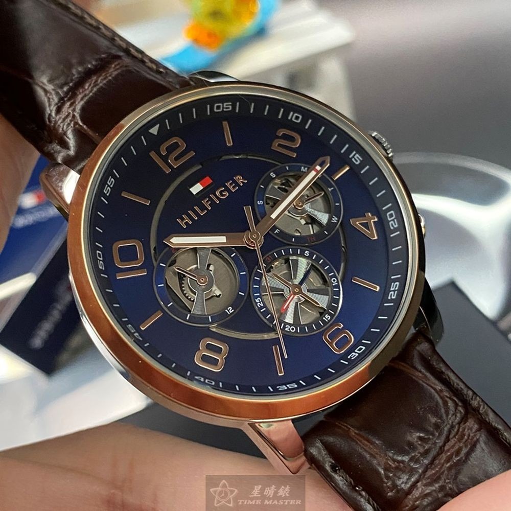 TommyHilfiger:手錶,型號:TH00010,男女通用錶44mm玫瑰金銀錶殼寶藍色錶面真皮皮革錶帶款-細節圖9
