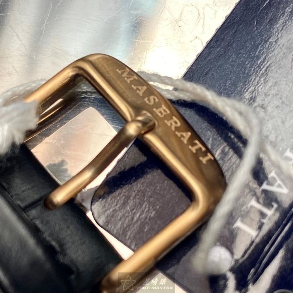 MASERATI:手錶,型號:R8821108030,男女通用錶42mm玫瑰金錶殼黑玫瑰金色機械鏤空錶面真皮皮革錶帶款-細節圖9