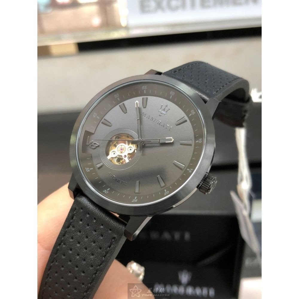 MASERATI:手錶,型號:R8821134001,男錶44mm, 46mm黑錶殼黑雙面機械鏤空錶面真皮皮革錶帶款-細節圖4