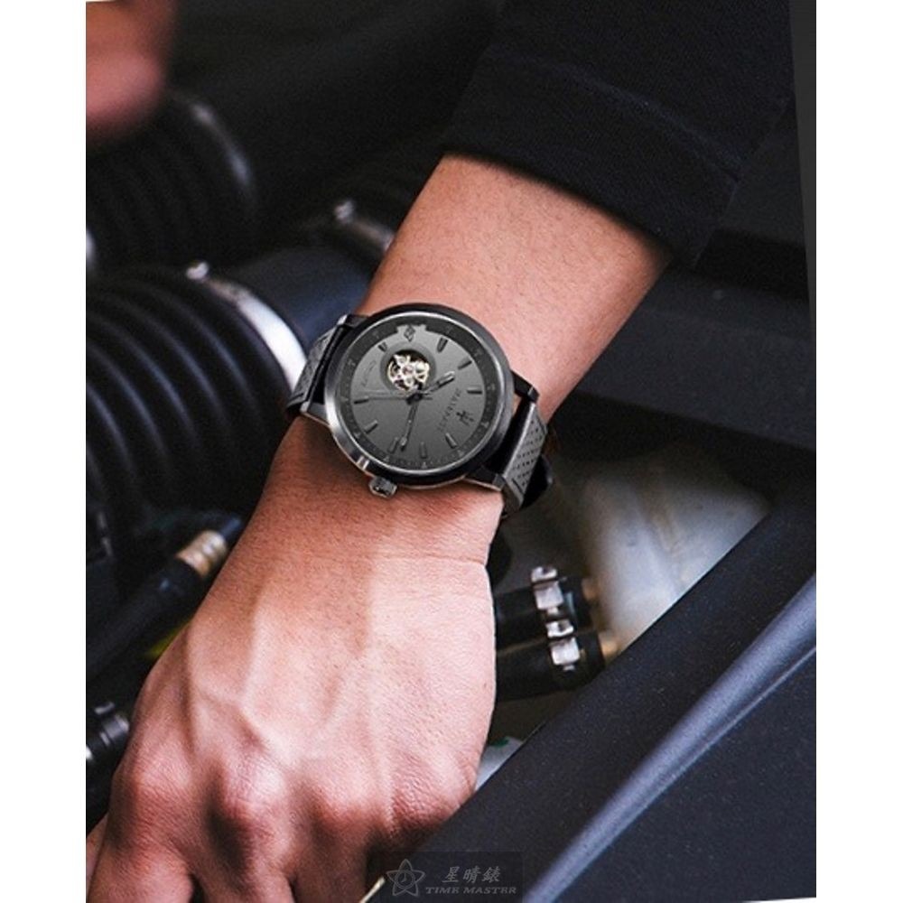 MASERATI:手錶,型號:R8821134001,男錶44mm, 46mm黑錶殼黑雙面機械鏤空錶面真皮皮革錶帶款-細節圖8