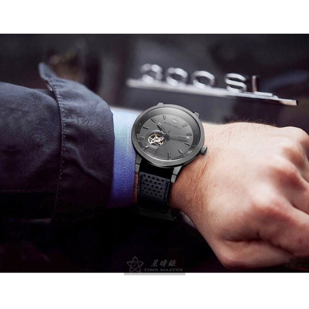 MASERATI:手錶,型號:R8821134001,男錶44mm, 46mm黑錶殼黑雙面機械鏤空錶面真皮皮革錶帶款-細節圖9