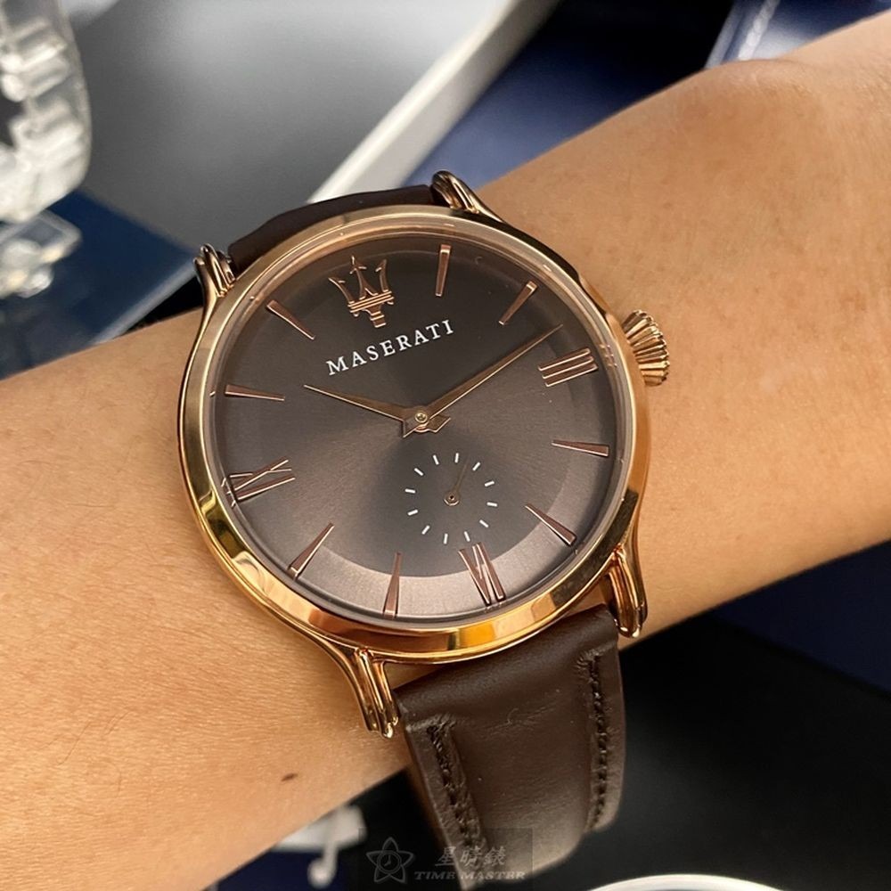 MASERATI:手錶,型號:R8851118006,男女通用錶42mm玫瑰金錶殼古銅色錶面真皮皮革錶帶款-細節圖4