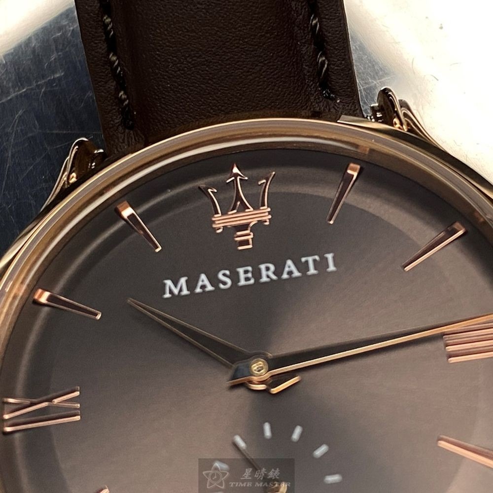 MASERATI:手錶,型號:R8851118006,男女通用錶42mm玫瑰金錶殼古銅色錶面真皮皮革錶帶款-細節圖9