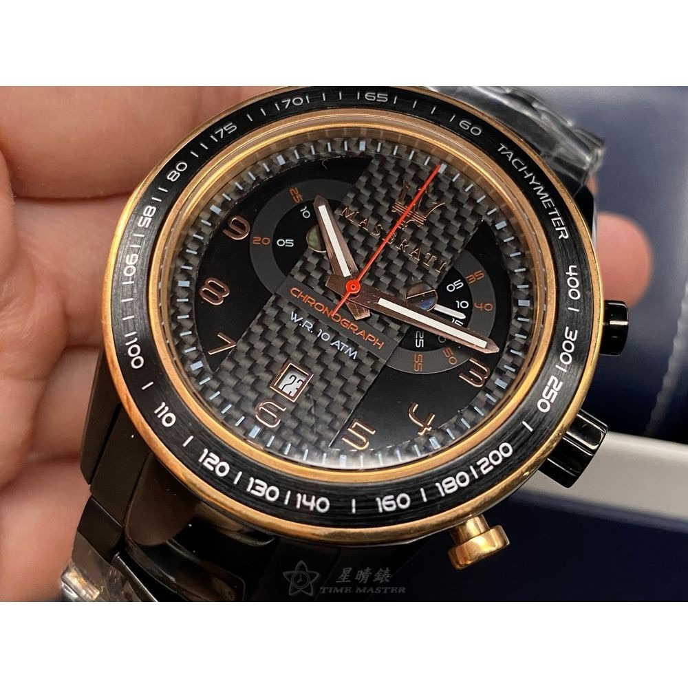 MASERATI:手錶,型號:R8873610002,男錶46mm黑錶殼黑玫瑰金色錶面精鋼錶帶款-細節圖2