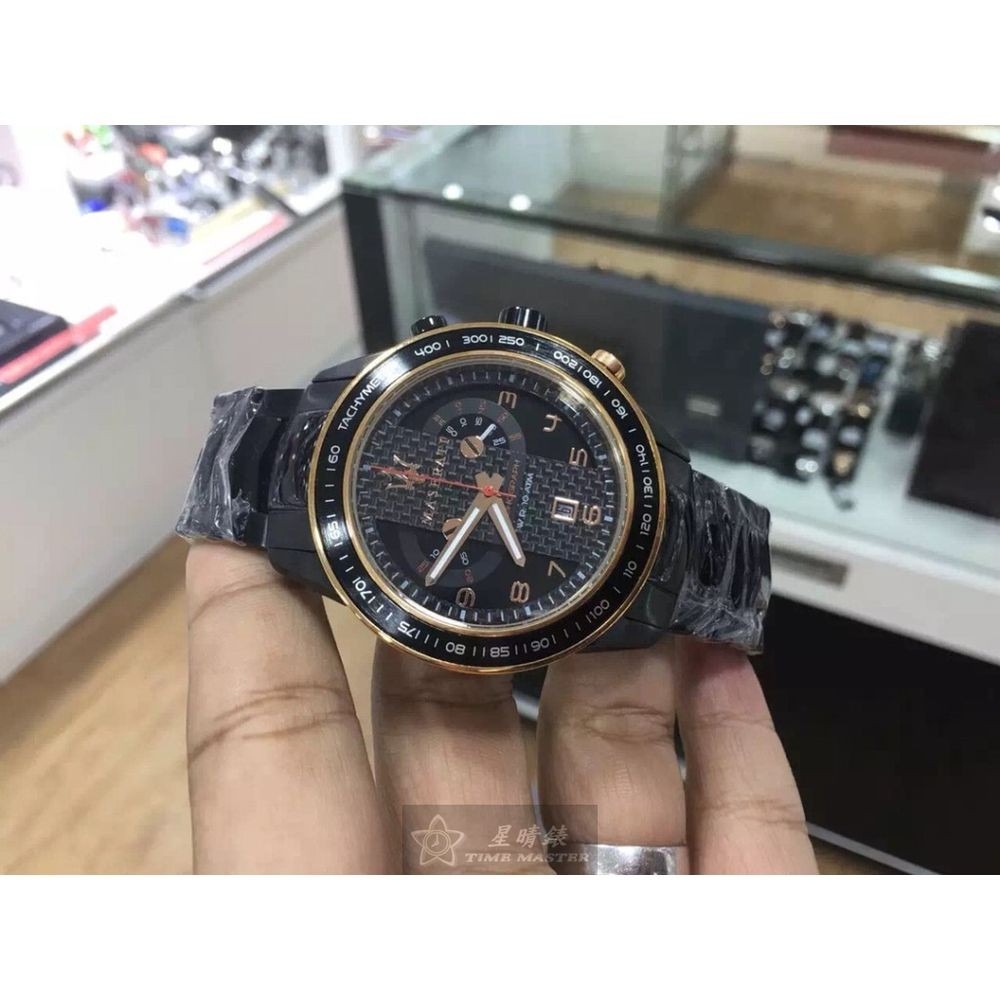 MASERATI:手錶,型號:R8873610002,男錶46mm黑錶殼黑玫瑰金色錶面精鋼錶帶款-細節圖3